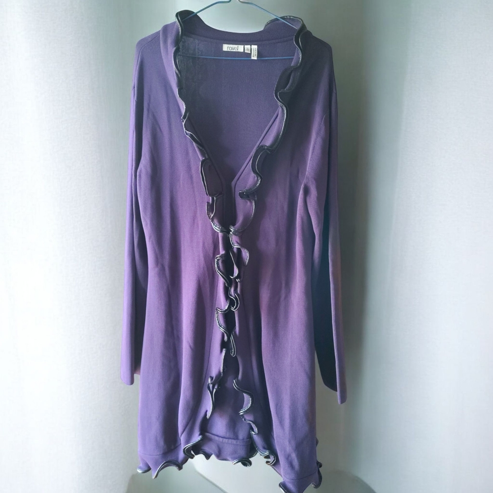 💜 Ravel Purple Ruffle Trim Open-Front Cardigan – Women’s XL 💜